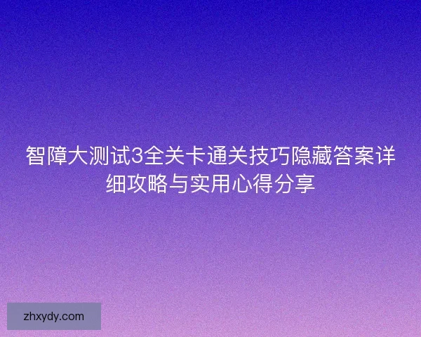 智障大测试3全关卡通关技巧隐藏答案详细攻略与实用心得分享